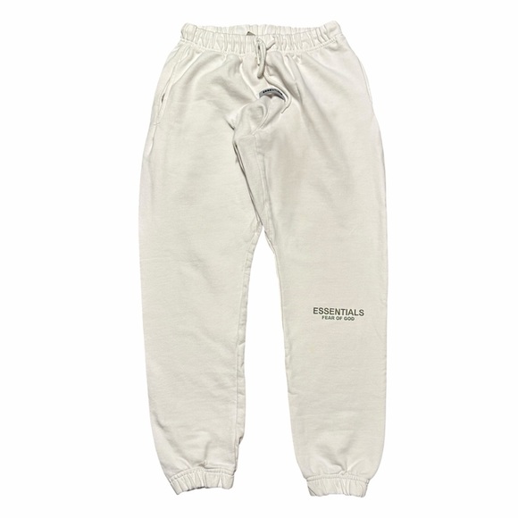 Mens Y2K Fear of God Essential Streetwear Cream Logo Sweatpants Size S - Picture 1 of 8